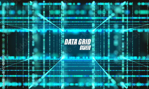 Vector particle grid. Cyberspace technology background. Lattice structure