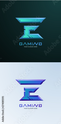 Initial letter E gaming esports style logo template set