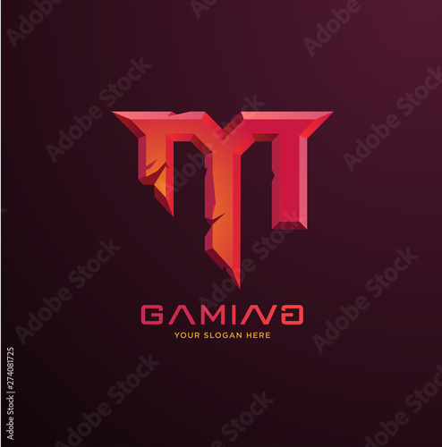 Initial letter M gaming esports style logo template