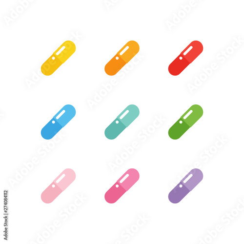 Set, collection of cute colorful pills, medications isolated on white background.