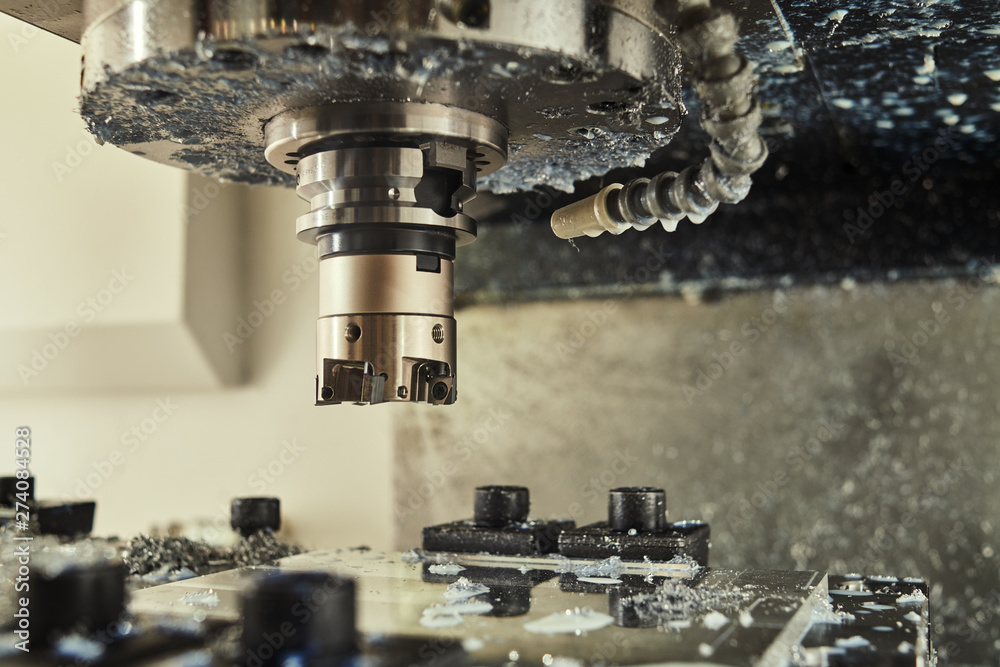 cnc machine at metal work industry. Milling precision manufacturing and machining