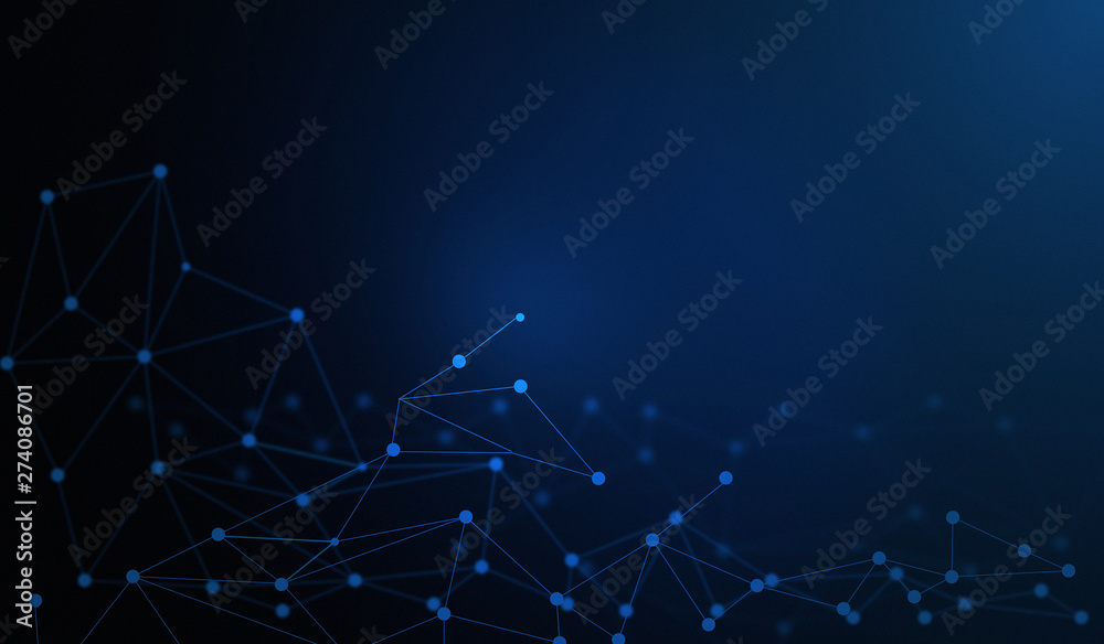 Abstract futuristic - Molecules technology with polygonal shapes on dark blue background. Illustration design digital technology concept.