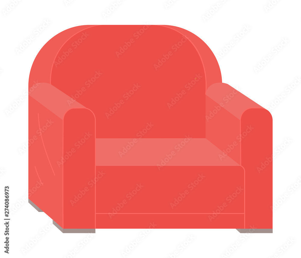 Red retro armchair isolated on white. Vector piece of furniture, cosy seat or sofa design. Elegant leather chair, comfortable upholstery, relaxation place Red retro armchair isolated on white. Vector piece of furniture, cosy seat or sofa design. Elegant leather chair, comfortable upholstery, relaxation place