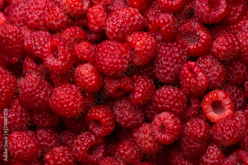 Red raspberry berries closeup. Juicy raspberry. Ripe raspberry background.