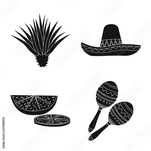 Vector design of carnival and national logo. Set of carnival and tequila stock symbol for web.
