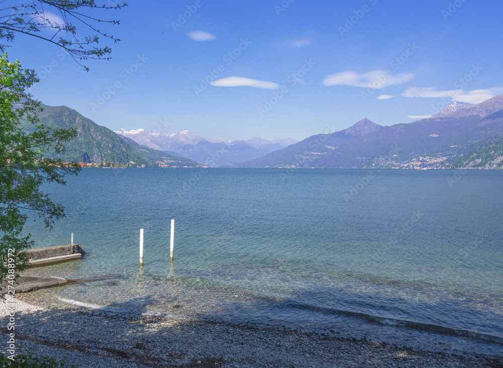 splendid panorama from a rocky cove, Lake Como. Italy