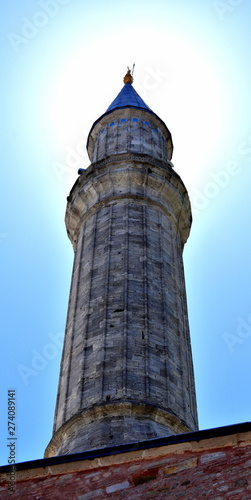 Silhouette of a minaret at Hagia Sophia in Istanbul, Turkey