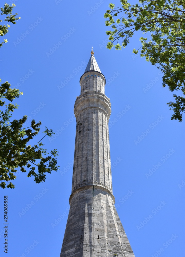 Minaret at Hagia Sophia in Istanbul, Turkey