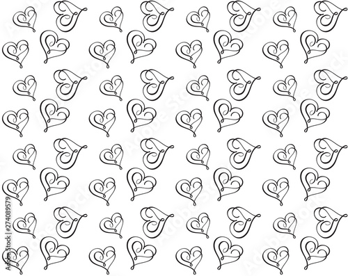 Seamless vector pattern with calligraphic hearts. Ornament for Valentine's day. Hand drawn illustration. Isolated brush strokes