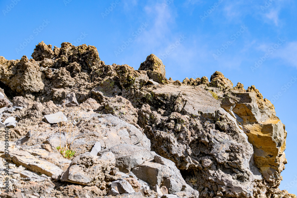 Above the clouds and geological landscape at Roque de los Muchachos, La Palma Island, Canary Islands, Spain