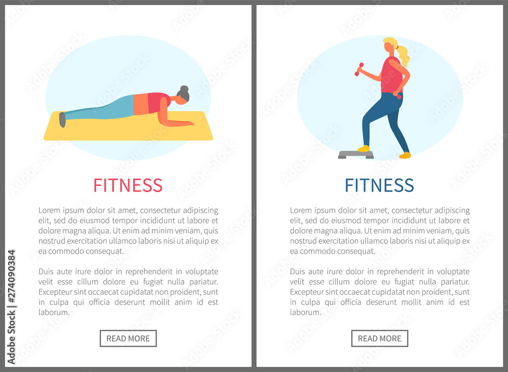 Fitness woman, planking and biceps improvement set of websites. Plank on mat, active lifestyle of training people, sporting and crossfit, keeping fit Fitness woman, planking and biceps improvement set of websites. Plank on mat, active lifestyle of training people, sporting and crossfit, keeping fit