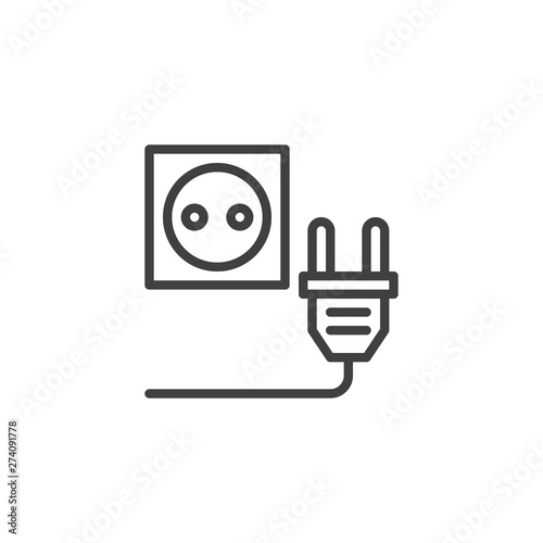 Plug socket line icon. linear style sign for mobile concept and web design. Electric Plug with Power Outlet outline vector icon. Symbol, logo illustration. Vector graphics
