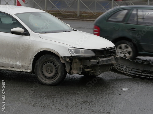 St. Petersburg, Russia April 3, 2019 torn bumper accident on the road