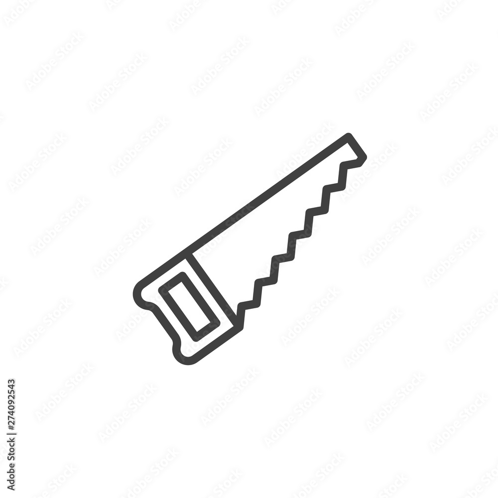 Hacksaw line icon. linear style sign for mobile concept and web design. Hand saw or handsaw outline vector icon. Carpentry tool symbol, logo illustration. Vector graphics Hacksaw line icon. linear style sign for mobile concept and web design. Hand saw or handsaw outline vector icon. Carpentry tool symbol, logo illustration. Vector graphics