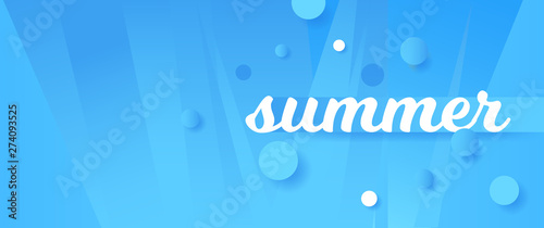 Horizontal blue summer party banner with graphic elements and text.  