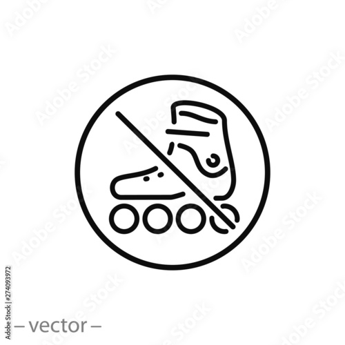 do not rollerblade icon, roller skate stop,  line symbol on white background - editable stroke vector illustration eps10