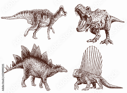 Graphical vintage set of dinosaurs ,vector retro illustration
