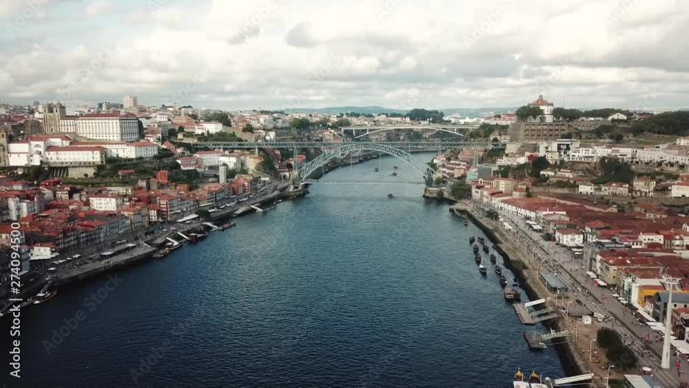 Aerial view of Porto, Portugal. Douro River, Luis I Bridge and the old town. Beautiful european city. Aerial view of Porto, Portugal. Douro River, Luis I Bridge and the old town. Beautiful european city.