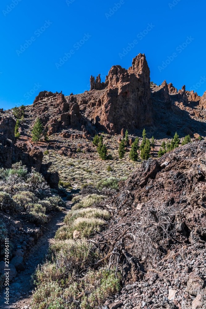 The trail goes along the lava slope The trail goes along the lava slope