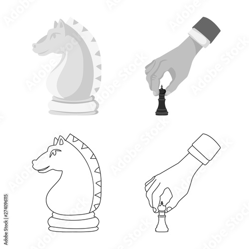 Vector illustration of checkmate and thin sign. Set of checkmate and target vector icon for stock.