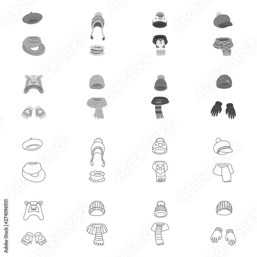 Isolated object of clothes and texture logo. Collection of clothes and weather stock symbol for web.
