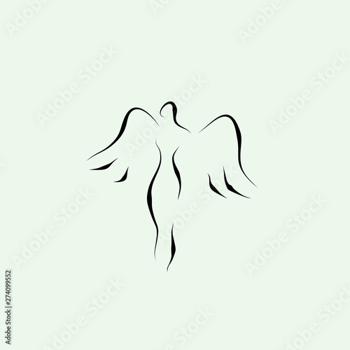 angel wings woman vector line illustration