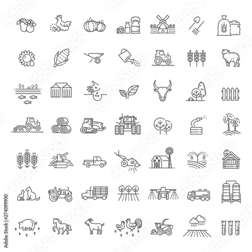 Set of Agriculture and Farming Line Icons