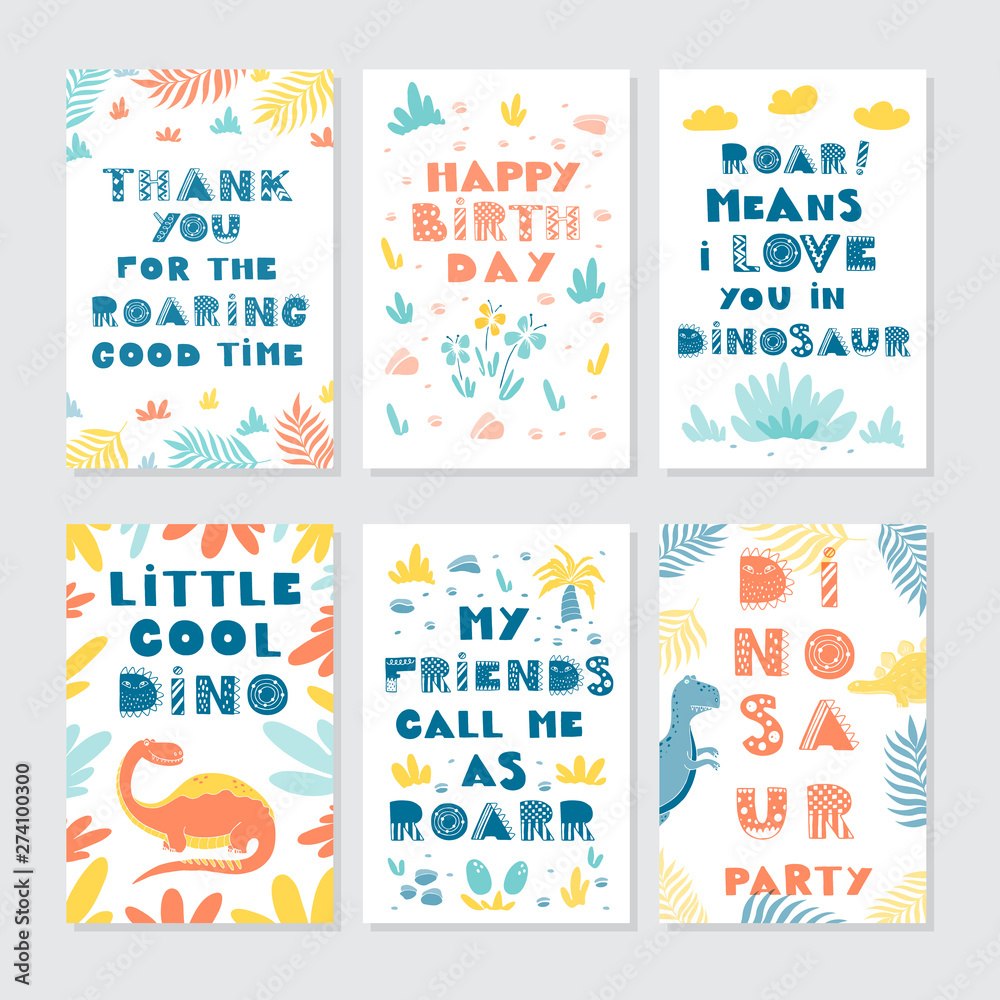 Dinosaurs greeting cards big vector collection set