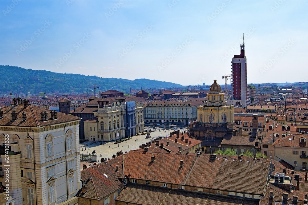Aerial view from the Bell Tower of St John the Baptist's Cathedral, Turin, Italy
