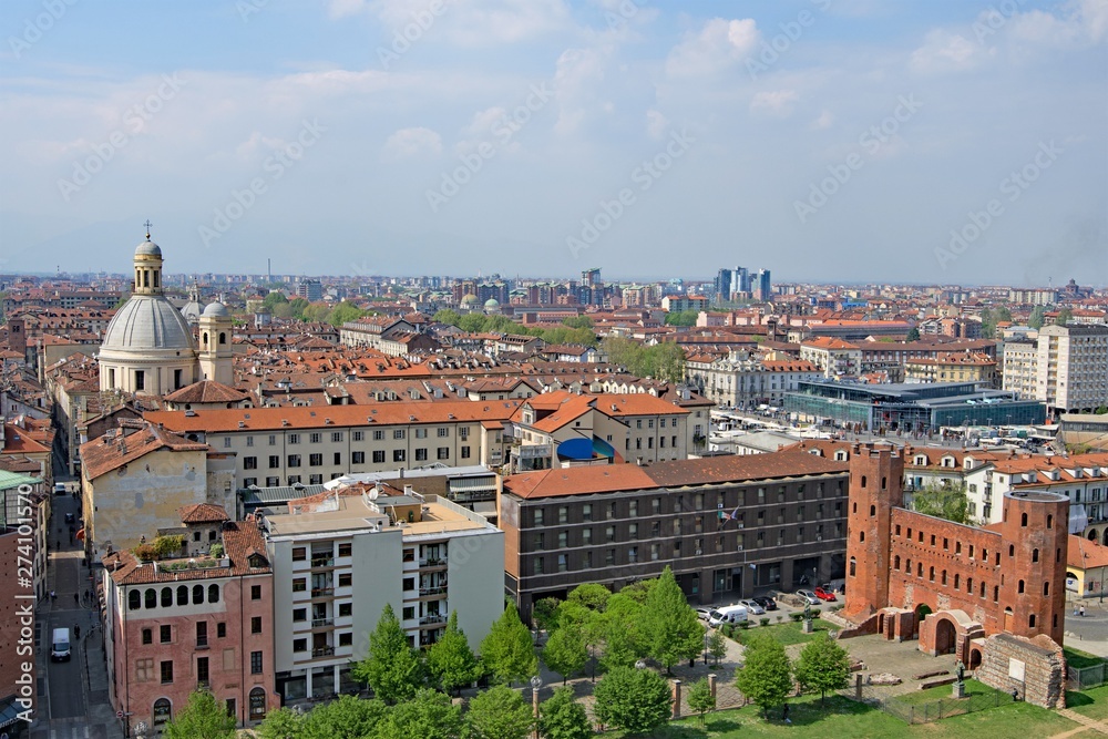 Aerial view from the Bell Tower of St John the Baptist's Cathedral, Turin, Italy