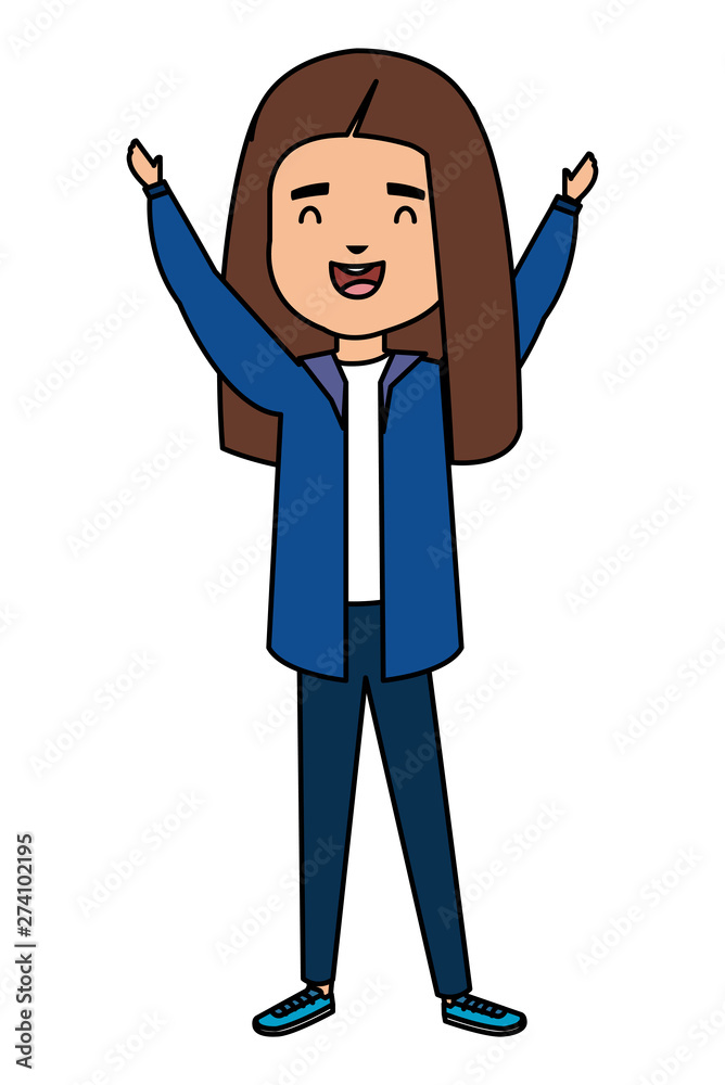 happy student girl comic character