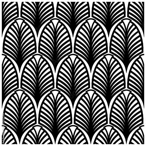 Seamless monochrome vector graphic  with a feather like art deco design
