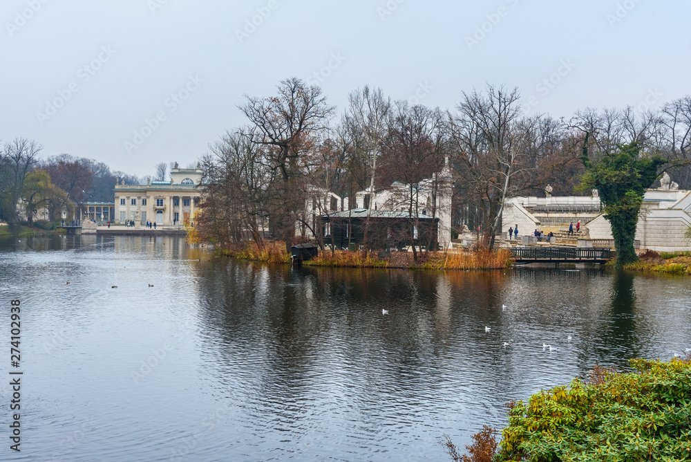 Fototapeta premium Lazienki palace or Palace on the Water and Amphitheater in Royal Baths Park. Warsaw. Poland