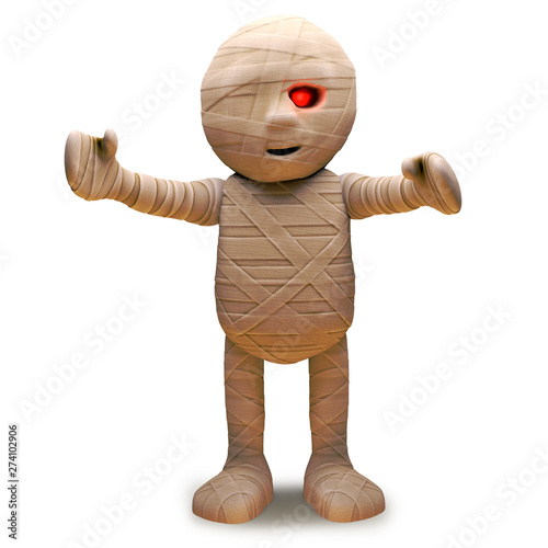 Fototapet Cartoon undead Egyptian mummy monster has spotted you, 3d illustration
