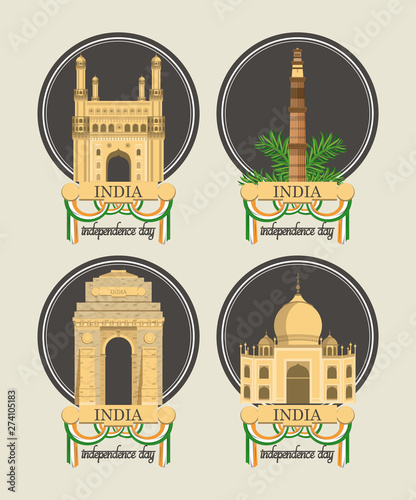 Set of India independence day cards colorful