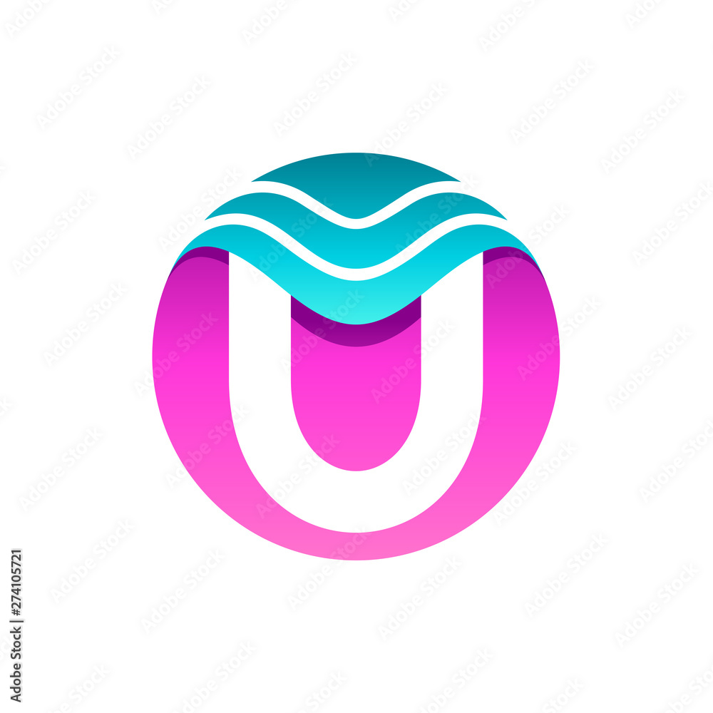 Obraz premium wave initial letter U logo design. U logo in circle shape with wave shape