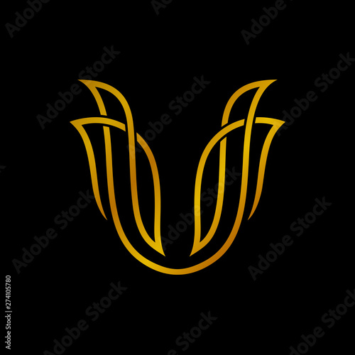 Luxury leaf combination with initial letter U logo design