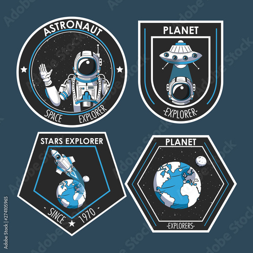 Set of Space explorer patches emblems design