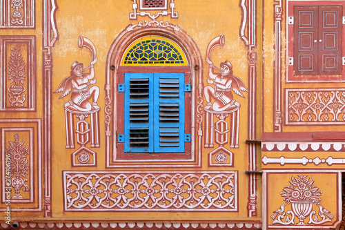 Colourful ancient wall painting at Sri Madhavbihari Temple in Jajpur, Rajasthan, India photo