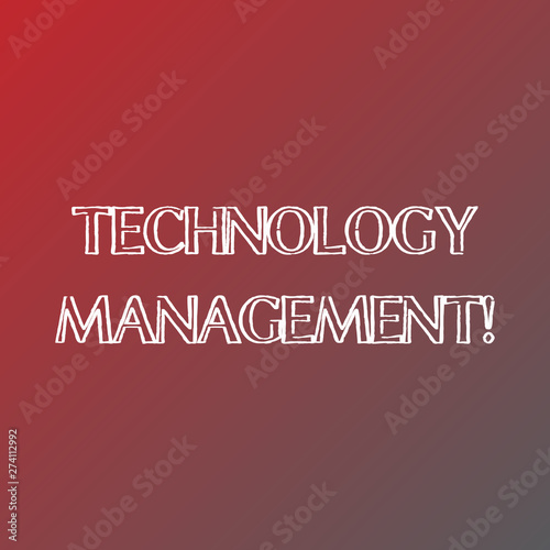 Conceptual hand writing showing Technology Management. Concept meaning integrated planning of technological products Solid Colors of Red and Gray, Creating Lighter Shade in the Center