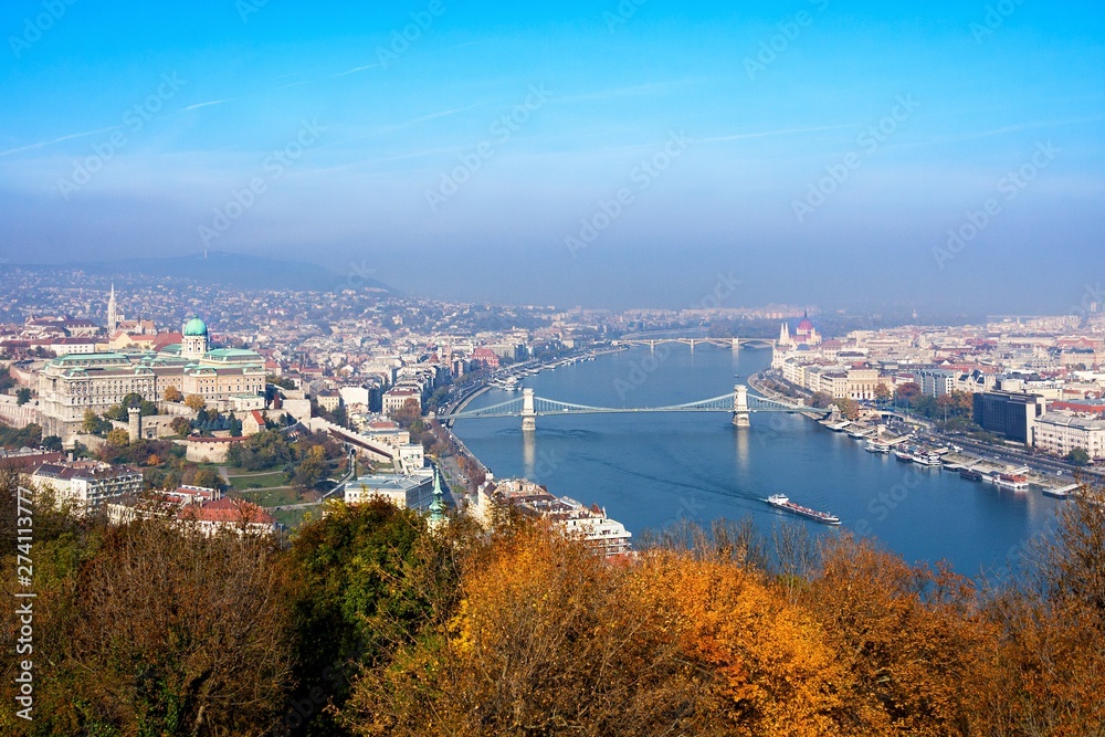 Embankment of the Danube from Gellert Hill. Budapest, Hungary