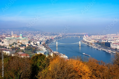 Embankment of the Danube from Gellert Hill. Budapest, Hungary
