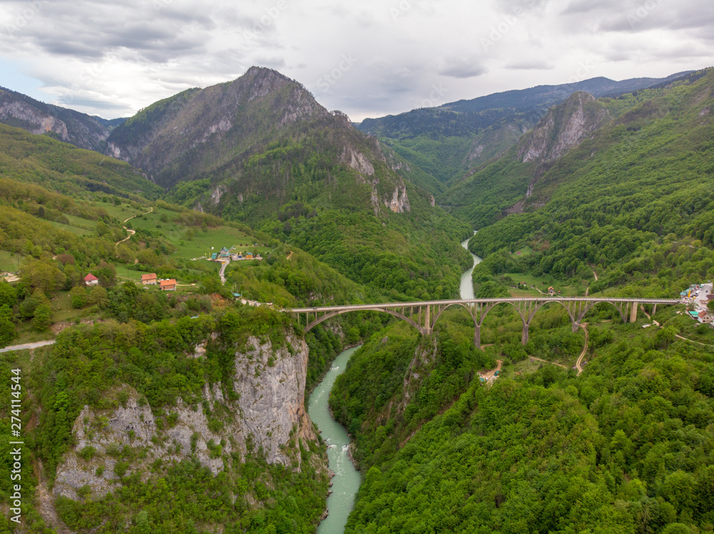 Tara river canyon. Most popular place for visit is the Durdevica bridge. Jurjevich Bridge in Zabljak, Montenegro