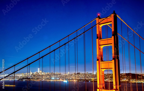 San Francisco Golden Gate Bridge and City Skyline Over the Bay at Blue Hour