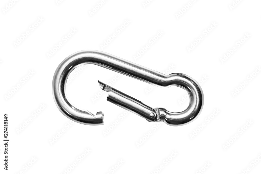 Metal carabiner isolated on white background