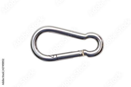 Fotografie Metal carabiner isolated on white background