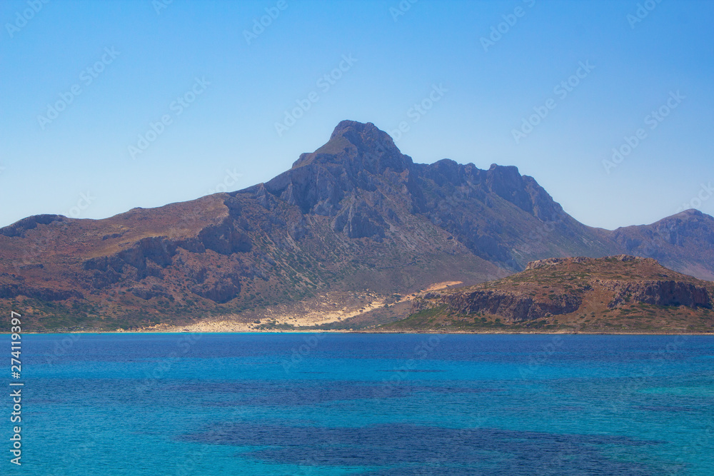 View of Balos bay and Mountains from Gramvousa island, Crete, Greece