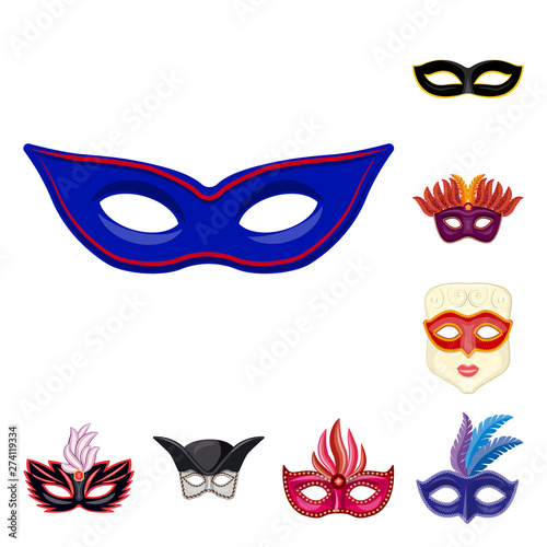 Vector design of carnival and theatrical icon. Collection of carnival and mystery stock symbol for web.