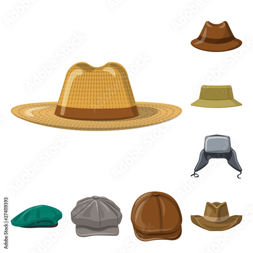 Vector illustration of headgear and cap logo. Set of headgear and accessory stock vector illustration.