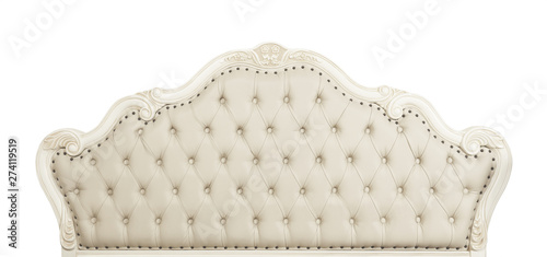 Beige leather bed headboard isolated on white